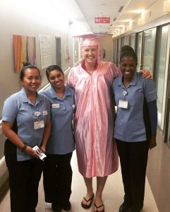 Sara alongside the nurses that cared for her during her Chemotherapy treatment